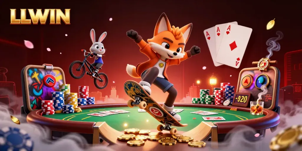 Experience thrilling adventures at LLWIN with cartoon characters showcasing exciting casino gameplay.