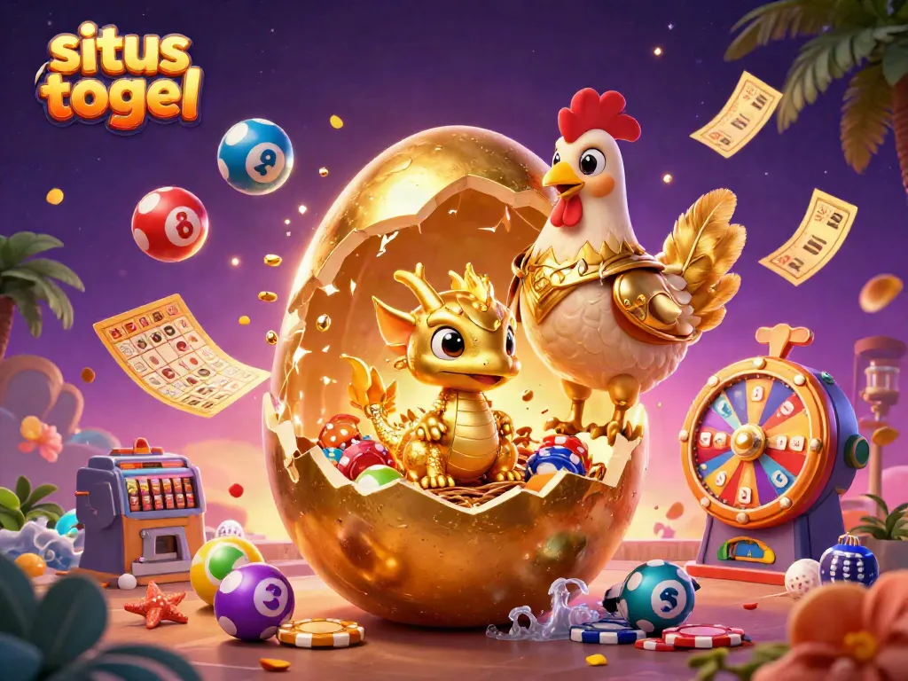 Experience the thrill of situs togel with a stunning golden dragon guarding vibrant lottery elements in a dynamic casino landscape.