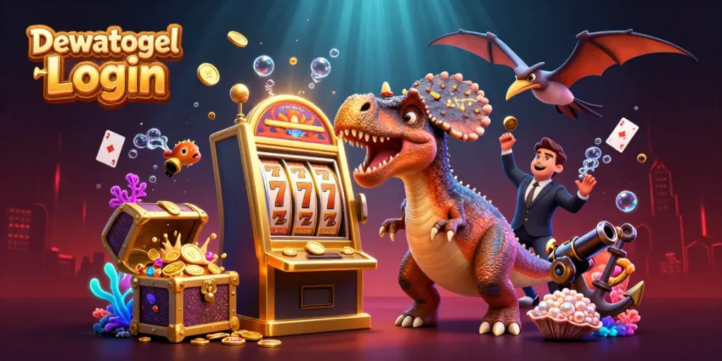 Dewatogel Login scene showcasing a pachycephalosaurus winning jackpot coins, capturing thrilling casino excitement.