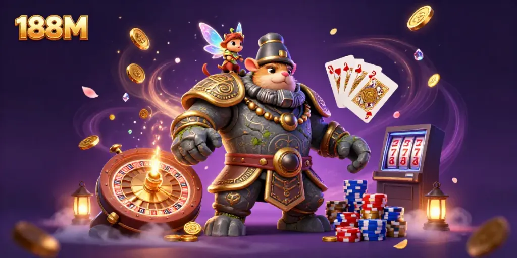Experience the magic of 188 M where ancient guardians meet vibrant casino thrills.