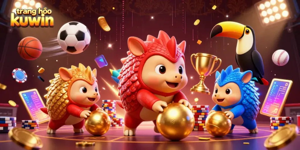 Experience competitive fun at trang chủ kuwin, featuring rival pangolins in a vibrant, dynamic gambling scene.