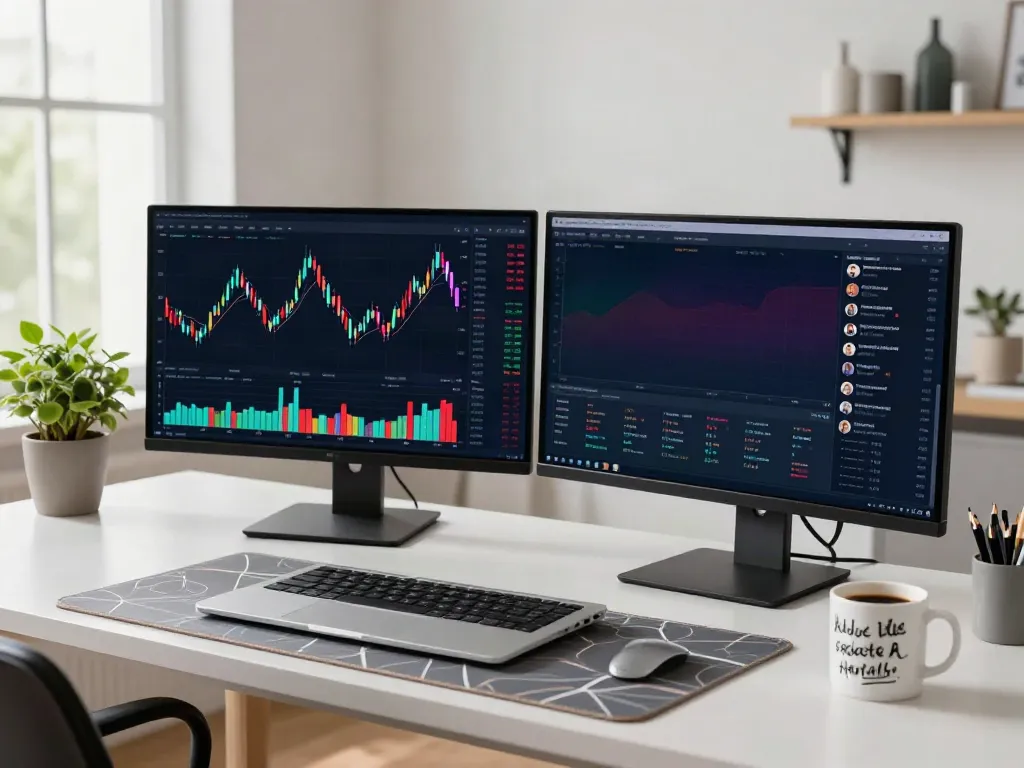 Trader analyzing tradingview charts in a modern home office