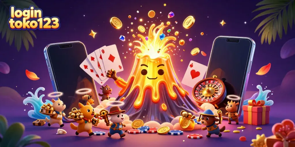 Experience the excitement of login toko123 with this vibrant casino-themed 3D illustration.