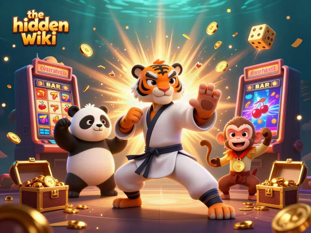 The Hidden Wiki showcases a colorful, dynamic casino scene with characters and exciting game elements.