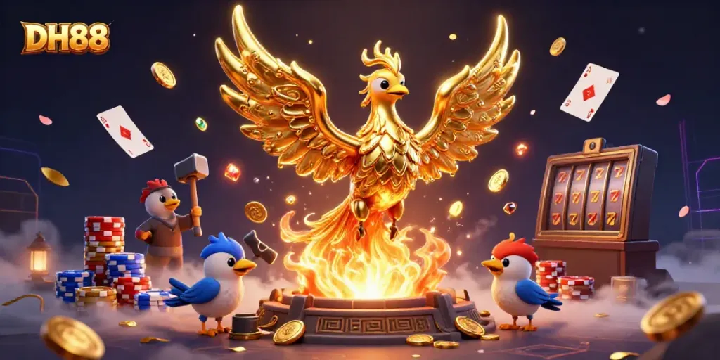 Experience thrilling gameplay with DH88, featuring golden phoenix and dynamic casino elements.