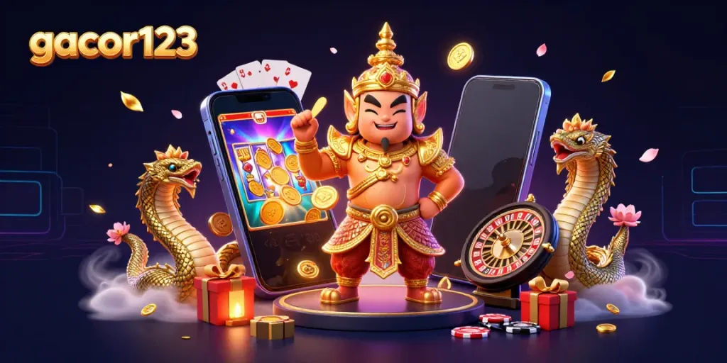 Experience gacor123, a winning slot game adventure with a guardian and mythical companions.