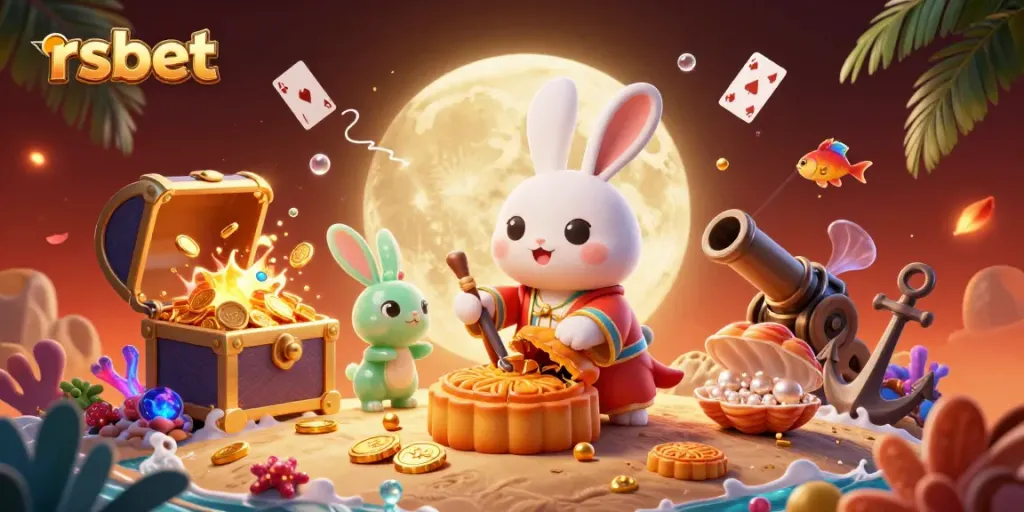 Experience the excitement of rsbet with a vibrant illustration featuring a moon rabbit and poker chips
