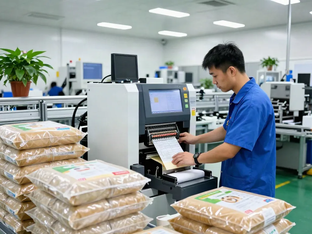 Technician operating open-mouth bagging machines showcasing customized packaging solutions in a modern facility.
