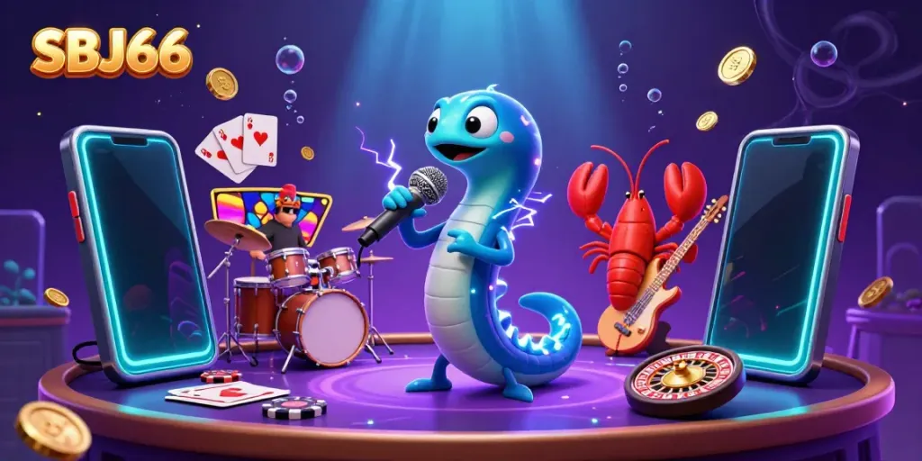 Experience the thrill of gaming at SBJ66 with a vibrant DJ eel and band in an underwater casino.