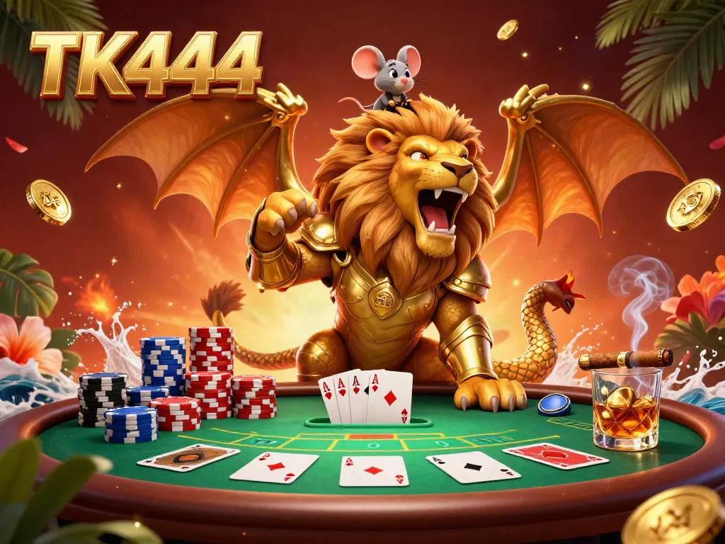 Engage in thrilling gameplay at TK444 casino with a dynamic chimera creature and gaming elements.