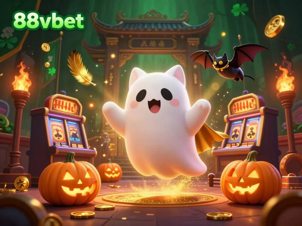 Win big at 88vbet with a ghost cat in a haunted casino and glowing jack-o-lanterns.