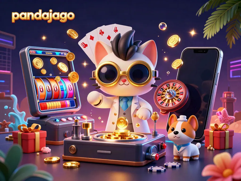 Pandajago menghadirkan ilustrasi kasino animasi 3D yang penuh aksi dengan kucing ilmuwan dan anjing asisten.