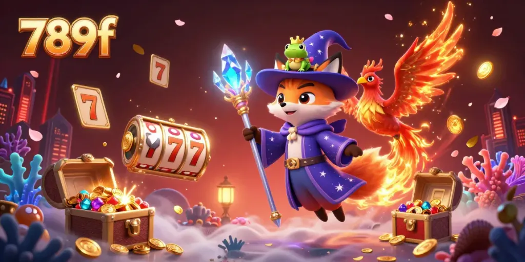 Engage with the vibrant gambling universe of 789f, featuring magical characters amidst dynamic slot elements.