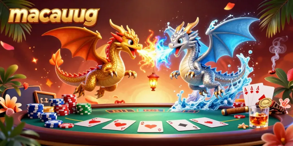 Engage with macaugg's dynamic scene featuring twin dragons and vibrant casino elements.
