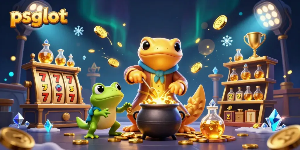 Play exciting games on psgslot with immersive visuals of golden salamander alchemist and slot elements.