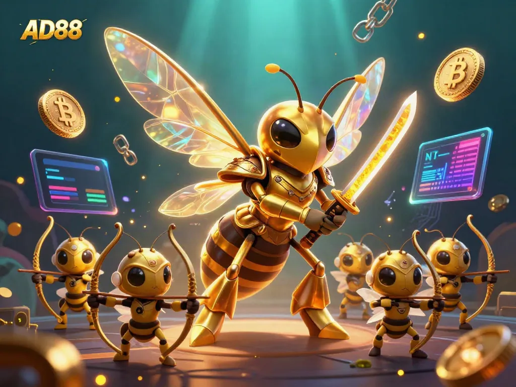 Experience thrilling gameplay with AD88's vibrant casino scene featuring enchanting characters and crypto elements.