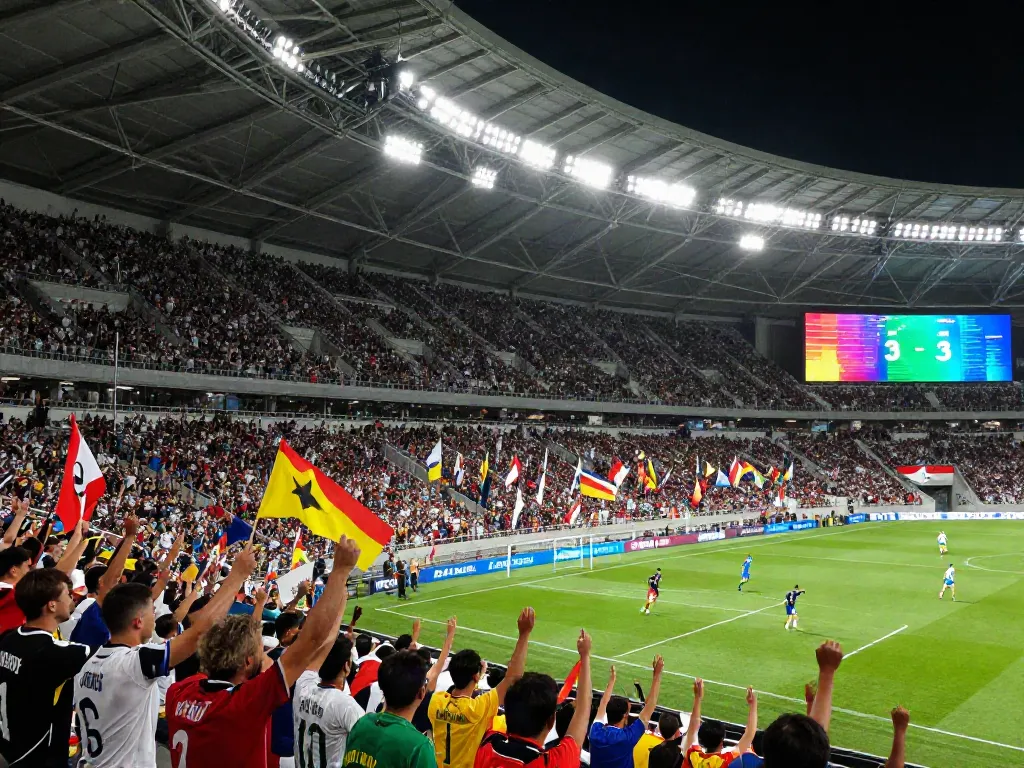 Exciting scene from a dramatic TOP10FOOTBALL match with players in action and cheering fans.