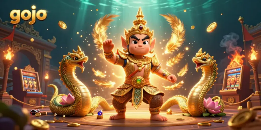 Experience thrilling gojo gameplay in a vibrant casino scene with guardian and mythical elements.