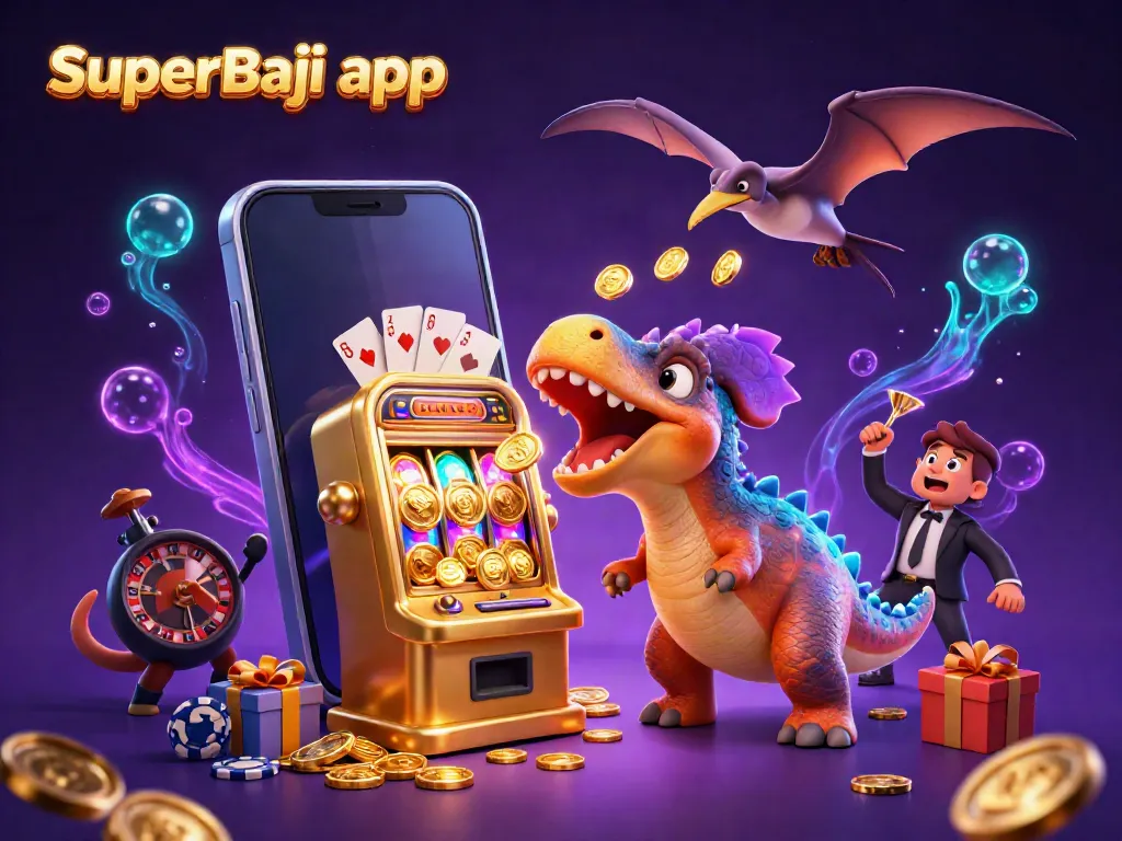 Experience exciting gameplay with the SuperBaji app in this dynamic casino illustration.