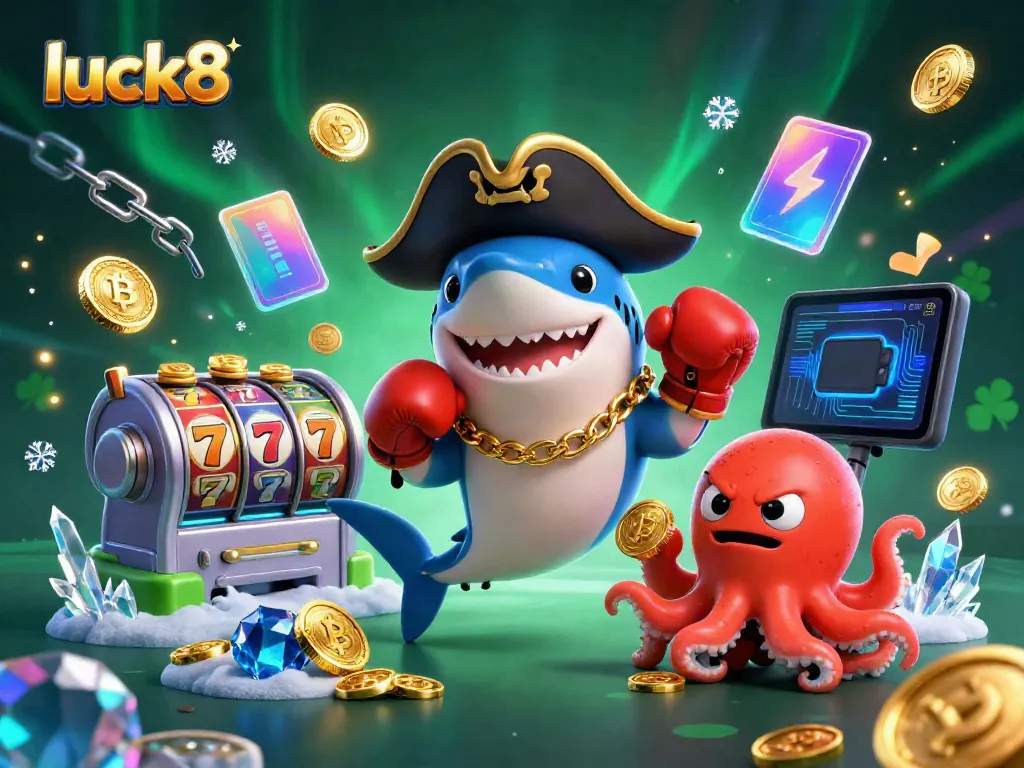 Experience thrilling games at luck8 with playful characters and vibrant casino elements.
