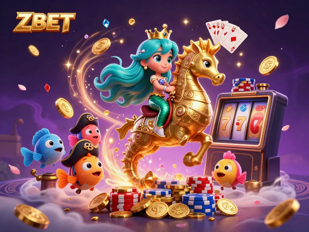 ZBET showcases a vibrant 3D mermaid casino scene spinning with excitement and action.
