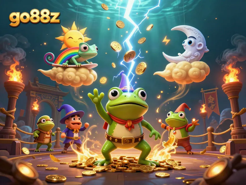 Experience the excitement of go88z with a vibrant 3D casino scene full of golden coins and magical creatures.