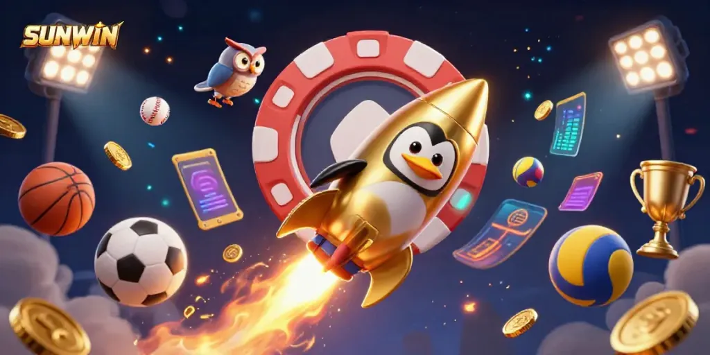 Join the fun with SUNWIN, where a golden penguin leads the way to exciting casino adventures!
