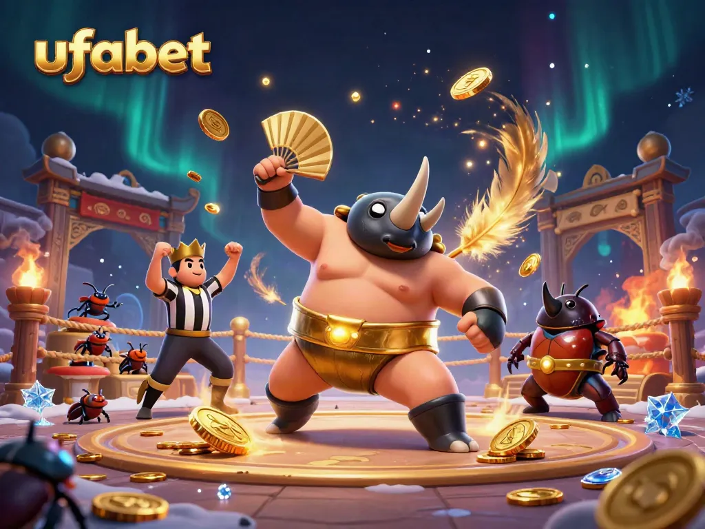 การแทงบอลออนไลน์ ufabet โดยมีกบและแมลงเต่าทองสวมเข็มขัดทองคำหน้าเวทีต่อสู้