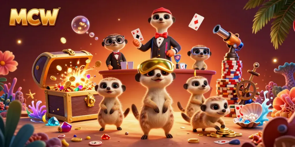 MCW meerkat casino scene showcasing a lively operation with engaging games and treasures.