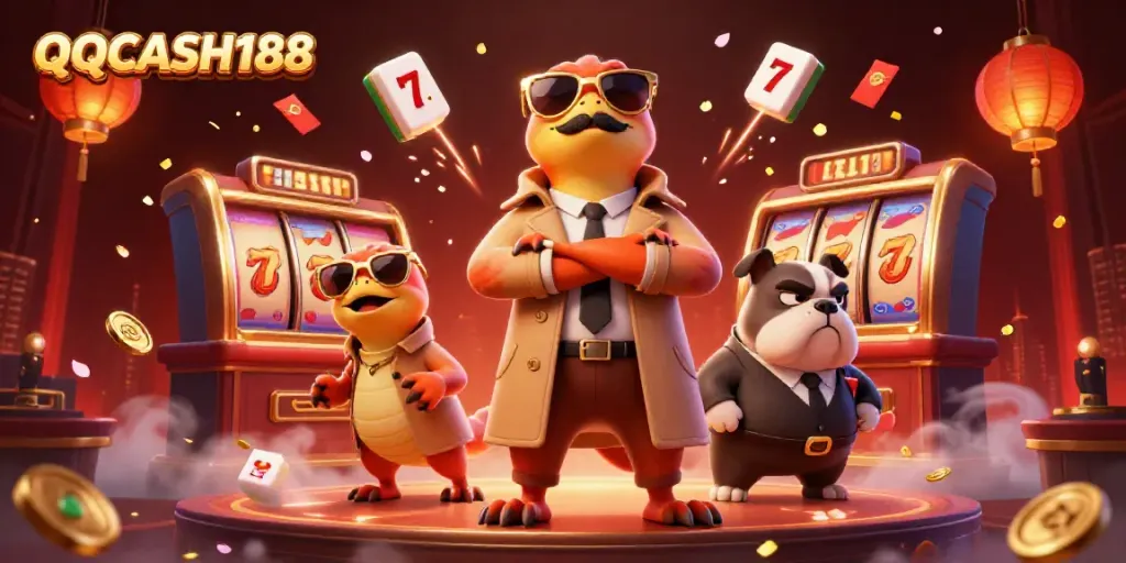 Experience QQCASH188's vibrant animated casino scene with raptors in disguise.