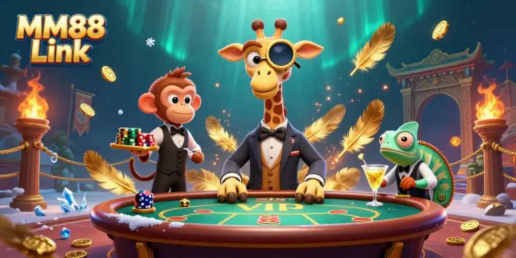 Check out this vibrant MM88 Link scene with lively casino characters and dynamic gaming elements.
