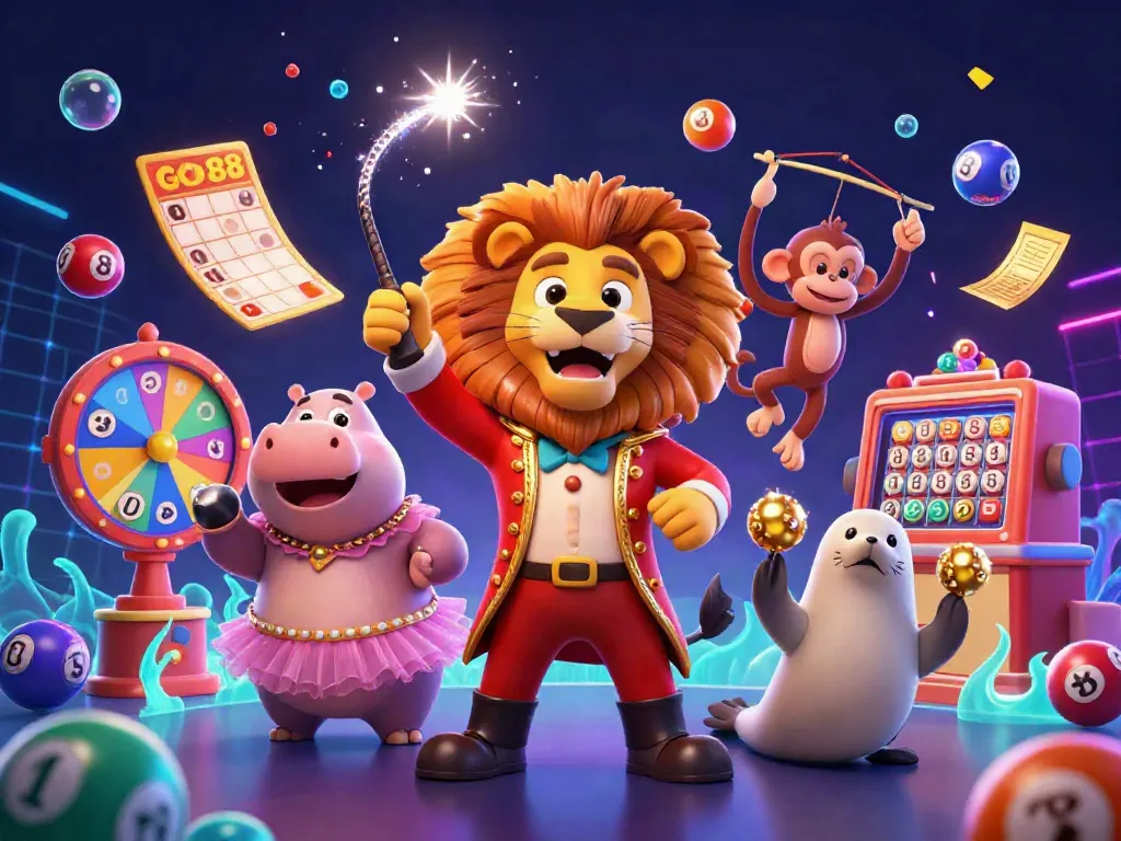 Engaging 3D scene showcasing GO88 with vibrant characters and dynamic game elements around them, embodying the thrill of online gaming.