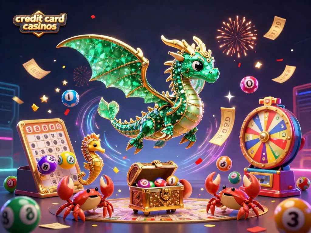 Credit card casinos illuminated by vibrant colors and lively animations offering a fun gaming experience.