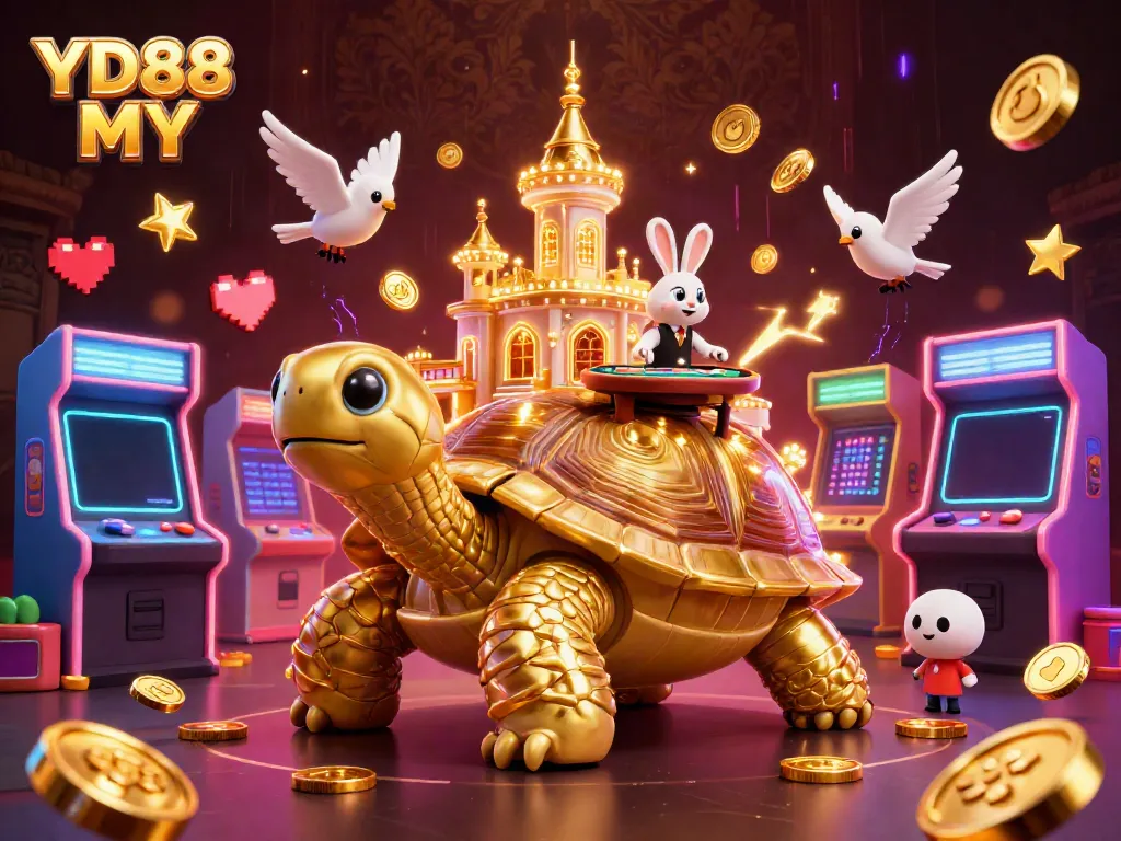 Experience thrilling wins at YD88 MY with a vibrant online casino atmosphere, featuring golden tortoise and rabbit dealer.