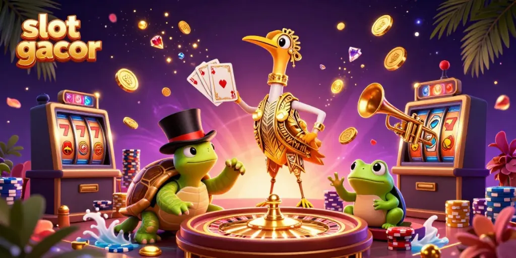 Experience rich visuals of slot gacor with animated characters and dynamic casino elements.