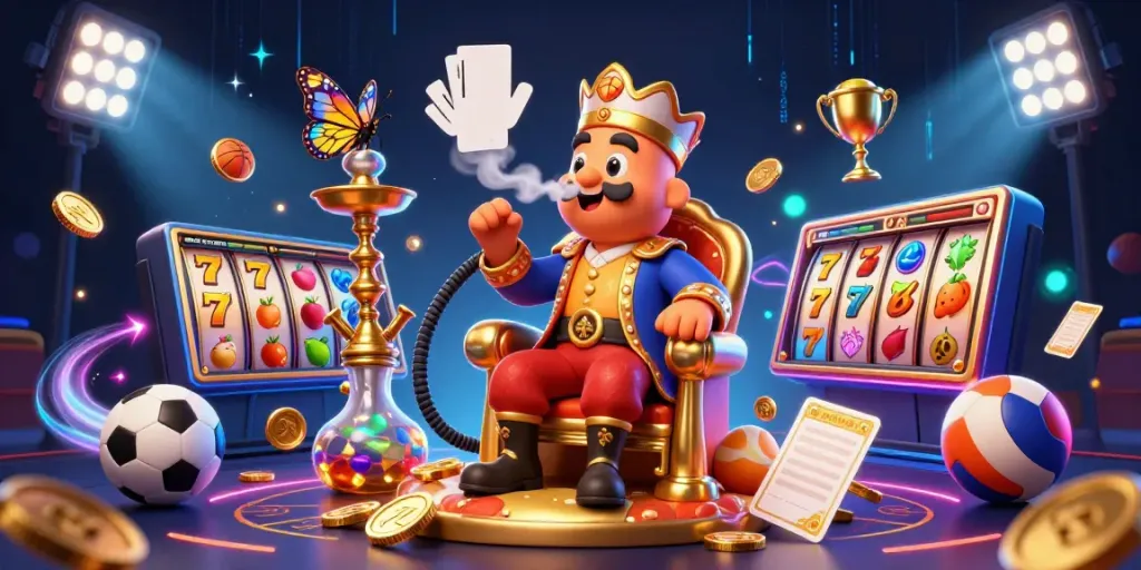 Win exciting jackpots with macaugg's vibrant casino illustration showcasing games and action.