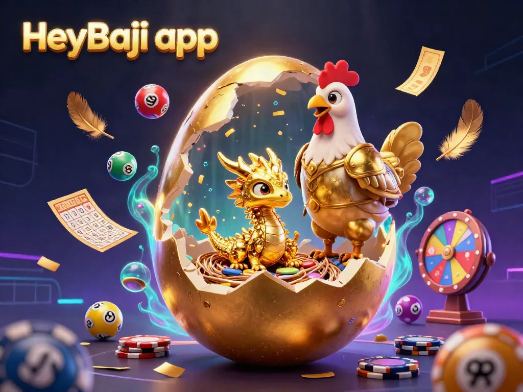 Experience the HeyBaji app with engaging features in this dynamic casino illustration filled with gold and excitement.