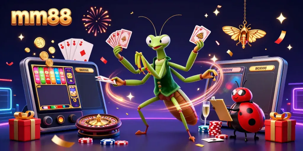 Experience thrilling gameplay at mm88 with vibrant 3D casino characters amidst exciting gambling elements.