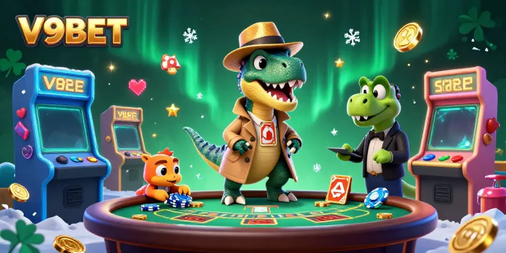 Engage with thrilling games at V9BET's online casino featuring vibrant illustrations.