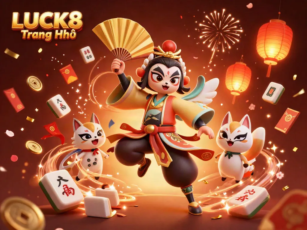 Spin the reels at LUCK8 Trang Chủ with a vibrant celebration of fortune, featuring dynamic casino elements.