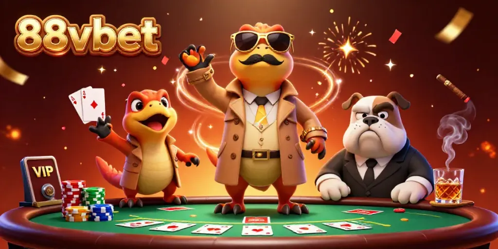 Experience the excitement of 88vbet with raptors sneaking into a VIP lounge surrounded by poker elements.