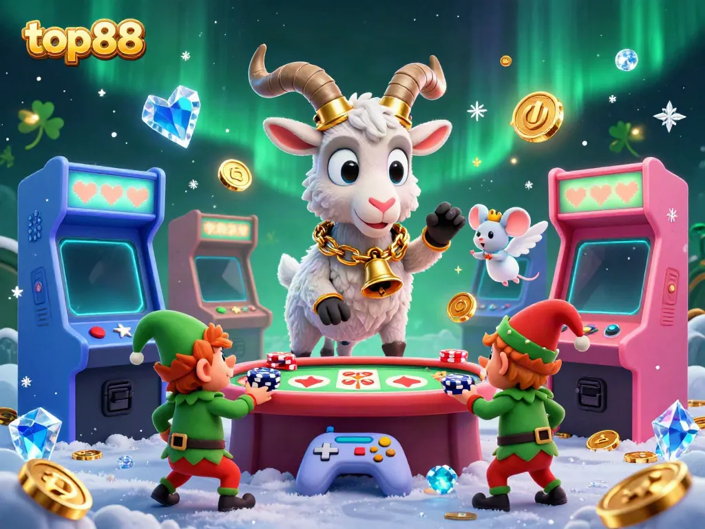 Engage in top88's holiday-horror casino with a Krampus goat, angel mouse, and mischievous gremlins.