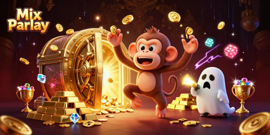 Engage in thrilling Mix Parlay bets with charming characters amidst a dynamic casino scene.