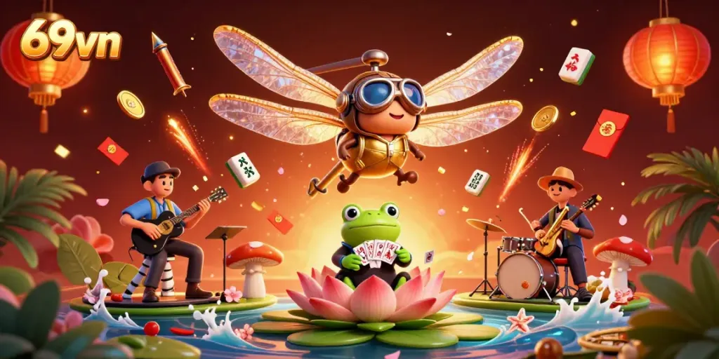 Experience thrilling games at the 69vn casino with vibrant characters and exciting elements in an immersive scene.