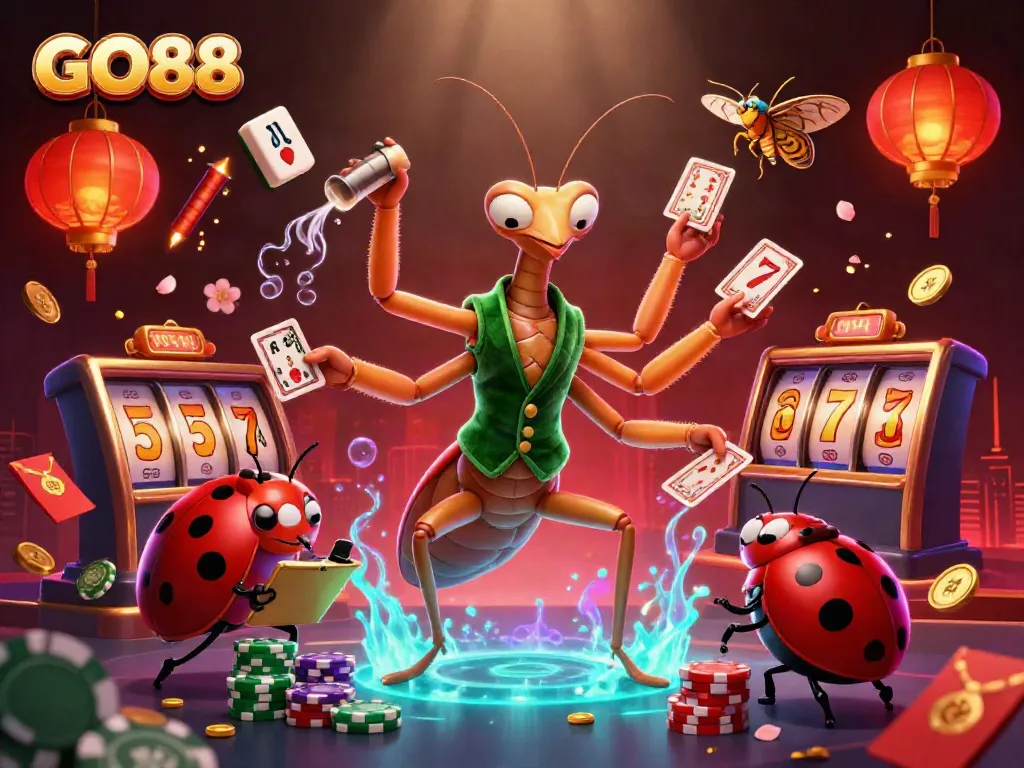 Experience thrilling gaming action at GO88 with vibrant characters and engaging slot elements.